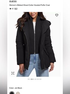 GUESS Black Hooded Bibbed Shawl-Collar Puffer Coat